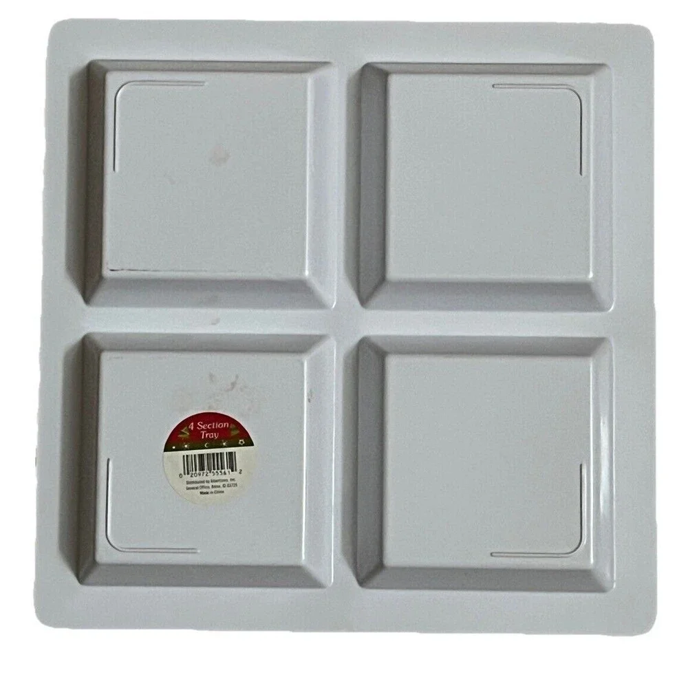 Christmas Serving Tray Holiday Party Snowflakes Vintage White Melamine 13 Square